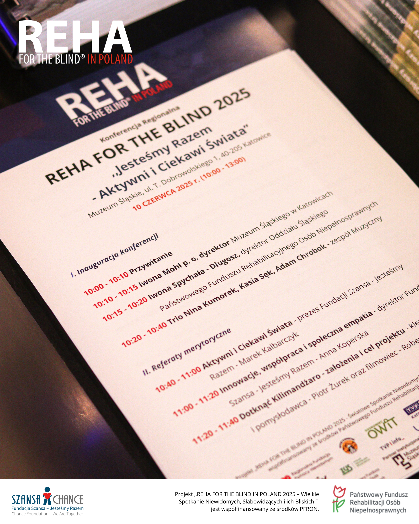 ujęcie na wydrukowaną agendę konferencji REHA w Katowicach